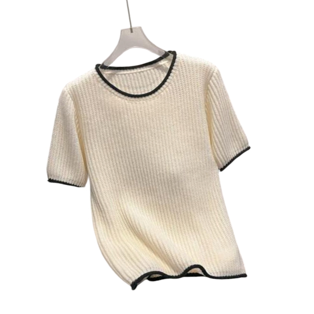 Women's Emery Rose M Round Neck Short Sleeve Loose Casual Knit Sweater Autumn